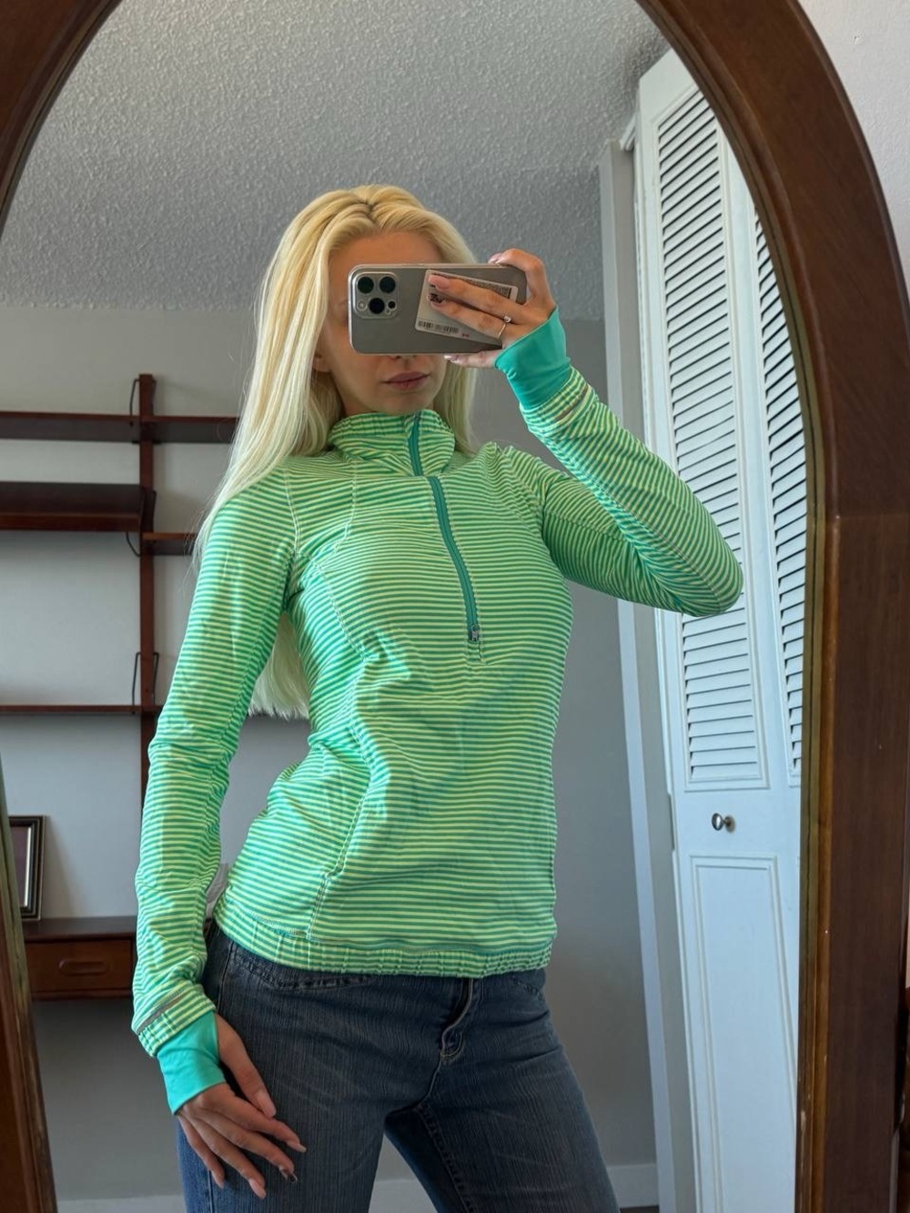 lululemon athletica Mint Green Striped Half-Zip Pullover